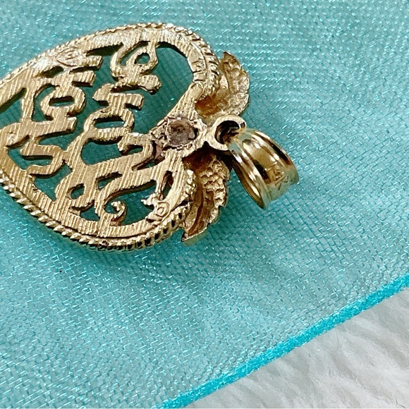 Vintage 14K Gold “I Love You” Heart Pendant Carla Corp Rose Detail - Picture 9 of 14